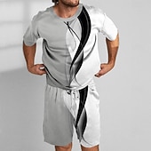 cheap Men's Printed Tees sets-Men's Geometic Line 2pcs Tees sets Summer Tops Short Sleeve Short Pants Crew Neck Sport Casual Outdoor Vacation Sport 3D Print Summer Robin's Egg Blue White ash-colored