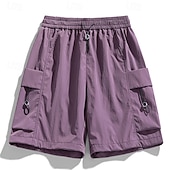baratos Clássico-Homens Bermuda Cargo Calção Bermudas Shorts casuais Cintura elástica Bolso multi Perna reta Tecido Respirável Pavio Humido Comprimento do joelho Ao ar livre Casual Corrida Esportes Moda Preto Roxo
