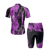 abordables Ensembles de vêtements pour hommes-Homme Maillot et Cuissard Velo Cyclisme Manche Courte VTT Vélo tout terrain Cyclisme sur route Été Printemps Automne Violet Pourpre foncé Graffiti Vélo Fermeture Éclair Frontale Évacuation de la