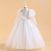 preiswerte Kleider für die Blumenmädchen-Blumenmädchenkleid Mädchen Formelle Kleidung Prinzessinenkleid Hochzeitskleidung Party Kleid Leistung Besondere Anlässe Prinzessin Süß Feste Farbe Langarm Rundhalsausschnitt Weiß Gelb 4-13 Jahre