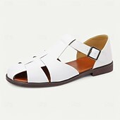 ieftine sandală de rochie-Sandale pentru bărbați din piele artificială maro, cu vârf deschis, cu curea cu cataramă reglabilă, stil casual pentru purtarea de zi cu zi