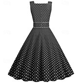olcso Ruhák-Retró 1950-es Rockabilly Ruhák Swing ruha Pöttyös Női Farsang Álarcos mulatság Hétköznapi viselet Lánybúcsú Felnőttek Ruha Hazatérő ruhák