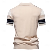 halpa Miesten Elite Polo-Miesten Polo Neulo poolo Muodollinen Työ Sänkyjen avaus Lyhythihainen Raidoitettu Pystysuuntaiset nauhat Raita-Trim Raita Kevät Beesi Polo