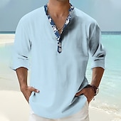 economico Camicie Popover da Uomo-Per uomo Camicia Camicia popover Camicia estiva Maglietta informale Camicia da spiaggia Nero Bianco Rosa Arancione Verde Manica lunga Floreale Tinta unita / tinta unita A fascia Henley Da mare