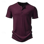 economico Maglietta casual Henley-Per uomo Maglia Henley Maglietta Top a Maglia a Coste Canotta Muscolare Manica Corta Tinta unica Semplice Maglieria Casual Bottoni Striscia di fossa Henley Vacanza Casuale Quotidiano Estate Primavera