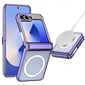 cheap Samsung Cases-Phone Case For Samsung Galaxy Z Flip 7 Z Flip 6 Z Flip 5 Back Cover Magnetic Support Wireless Charging Shockproof Retro Plating PC