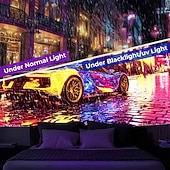 ieftine Tapiserii cu lumină neagră-Tapiserie Blacklight Strălucire în întuneric Petrecere strălucitoare Reactive UV Stradă oraș Mașină Misty Natură Peisaj Tapiserie Suspendată Artă de perete Mural pentru Living sau Dormitor