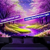 cheap Blacklight Tapestries-Blacklight Tapestry Glow in the Dark Glow Party UV Reactive Blossom Trippy Misty Nature Landscape Hanging Tapestry Wall Art Mural for Living Room Bedroom