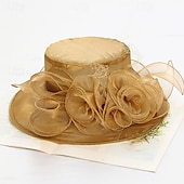 economico Cappelli per feste-cappello da chiesa da donna Kentucky Derby con tesa larga, cappello da sposa con fiori e foglie