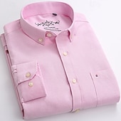 billiga Button Down-skjortor för män-Herr Skjorta Knapp upp skjorta Slät Bröllop Fest Svart Vit Rosa Marinblå Långärmad Kavajslag Vår Höst Kläder Ficka