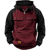 abordables sudaderas basicas hombre-Hombre Sudadera Sudadera con capucha y cremallera de un cuarto Sudadera táctica con capucha Negro Rosa Vino Verde Ejército Azul Piscina Con Capucha Bloque de color Plano Retazos Bolsillo Deporte