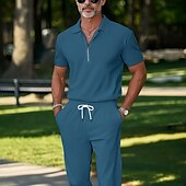 olcso Férfi Basic Tees szettek-Férfi Póló öltönyök Tracksuit Teniszing Zip Polo Rövid ujjú Negyed irányítószám Nyár Tömör szín Testedző Alkalmi 2 db Vakáció Hétköznapi viselet Sportruházat Fekete Fehér Medence Férfi felső póló