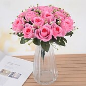abordables Cadeaux-Cadeaux de Noël pour les femmes Maman Elle bouquet de roses artificielles en soie jaune réaliste de 18 pcs - décoration intérieure cadeau pour amis et famille - parfait pour la Saint-Valentin Noël