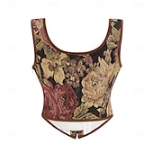 olcso Felsők-Retró Középkori Reneszánsz Fűző Prsluk Bustier Ren Faire Fűzős Virágos Jacquardszövet Női Kelta Fantasy Mindszentek napja Farsang Parti Alkalmi / Napi LARP Felnőttek Fűző
