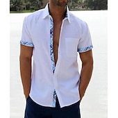 preiswerte Herrenhemd zum Knöpfen-Herren Hemd Sommerhemd Freizeithemd Strandhemd Knopfhemd Schwarz Weiß Rosa Blau Orange Kurzarm Einfach Muster Revers Urlaub Hawaiianisch Button-Down Bekleidung Polyester Mode Lässig Bequem