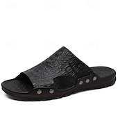 preiswerte Lässige Sandalen-lässige braune Slide-Sandalen für Herren mit Krokoprägung und strapazierfähiger Gummisohle – bequeme Outdoor-Schuhe für Sommer, Strand und Alltag