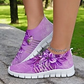 abordables Baskets femme-Baskets Flyknit à imprimé floral avec tige respirante, semelle légère et coupe confortable pour les promenades décontractées et les activités de plein air