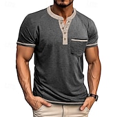 abordables Camiseta informal tipo henley-Hombre Camiseta con botones Camiseta Henley Shirt Camisa manga corta Manga Corta Henley Verano Bloque de color Color sólido/liso Moda Design Moda Vacaciones Calle Noche Azul marinero Negro Blanco