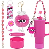 economico Forniture per feste-tazza stanley manico intrecciato a mano tappo di paglia a forma di fiore set rossetto palla di carbone pixie glitter set tazza in silicone