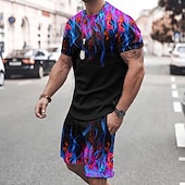 cheap Men's Printed Tees sets-Men's 3D Print 2pcs Tees sets Summer Tops Short Sleeve Short Pants Crew Neck Sport Casual Outdoor Vacation Daily Printed Summer Violet Robin's Egg Blue Pink