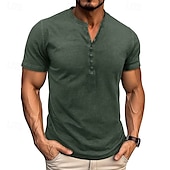 levne Ležérní tričko Henley-Pánské Tričko s knoflíkem Tričko Henley Trička Tričko Top Krátký rukáv Henley Léto Klasický Plná / Jednobarevná Módní Designové S přezkou Dovolená ulice Jdeme ven Modrá Fialová Tmavě šedá Top tričko
