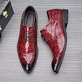 economico Formale-scarpe stringate in similpelle con motivo coccodrillo bordeaux da uomo, eleganti calzature formali per lavoro, matrimoni e occasioni speciali
