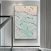 abordables Peintures paysages-Peinture à l&#039;huile sur toile de paysage marin peint à la main, peinture à l&#039;huile côtière, art mural fait à la main, peinture abstraite de paysage marin de plage sur toile, salon, immense peinture à