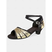 economico Scarpe per balli latini-sandali da ballo con glitter argento per donna | eleganti tacchi aperti con cinturino regolabile | perfetti per balli da sala, salsa e abiti da sera