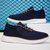 preiswerte Sneaker für Herren-marineblaue Strick-Sneaker für Herren mit Schnürung und gepolsterter Sohle für bequemes Tragen im Alltag