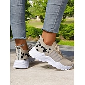 billiga Damsneakers-stickade sneakers för kvinnor med leopardtryck – löparskor i mesh som andas, lätta atletiska sneakers för promenader och fritidskläder