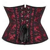 cheap Accessories and More-Retro Vintage Punk &amp; Gothic Corset Underbust Corset Bustier Lace up 14 Bones Floral Women&#039;s Fantasy Halloween Carnival Party Casual Daily LARP Adults&#039; Corset