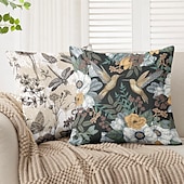 baratos estilo floral e plantas-Capa Decorativa de Almofadas de Insetos Florais 1PC Capa de Almofada Quadrada Macia para Sofá do Quarto Sala de Estar Primavera Verão