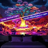 Недорогие Черные гобелены-Гобелен с черным светом светящийся в темноте UV-реактивное трипичное Древо Жизни туманные грибы природный пейзаж висячий гобелен настенное искусство фреска для гостиной и спальни