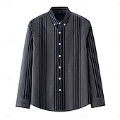 cheap Men&#039;s Elite Shirts-Men&#039;s Oxford Shirt Black Navy Blue Green Light Grey Dark Grey Long Sleeve Striped Vertical Stripes Button Down Collar School Wedding Buttons Clothing Apparel Neutral Fashion Daily