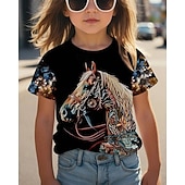 preiswerte Mädchen 3D Tiere-Mädchen 3D Grafik Pferd T-Shirt Kurzarm Sommer Frühling Mode Basic Kinder 4-12 Jahre Rundhalsausschnitt Lässig Täglich Outdoor Normale Passform