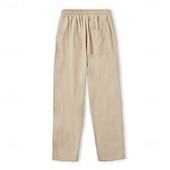 cheap Holiday-Men&#039;s Linen Pants Trousers Summer Pants Beach Pants Drawstring Elastic Waist Straight Leg Plain Comfort Breathable Casual Daily Holiday Fashion Classic Style Black White