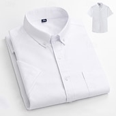 billige Button Down-skjorter for menn-Herre Skjorte Dresskjorter Skjorte med knapper Helfarge Bryllup Fest Hvit Himmelblå Grå Kortermet Knaphul Sommer Vår Klær Lomme
