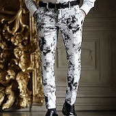 cheap Slim-Men&#039;s Tie Dye Dress Pants Trousers Mid Waist Business Casual Outdoor Vacation Streetwear with Pockets Slim Fit Flat-Front Summer Spring 3D Print White