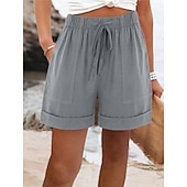  Dames Katoenen linnen shorts Katoenen linnen broek Chinese Korte broek Basic Korte Hoge taille Effen Zak Elastische tailleband Comfortabel Zacht Micro-elastisch Buiten Straat blauw Zwart Blozend Roze