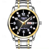 baratos Relógios Quartz-Relógio digital masculino de negócios, mostrador redondo com strass, à prova d&#039;água, luminoso, com pulseira de liga, multifuncional, fashion, relógio de quartzo para homens, presentes de lazer e
