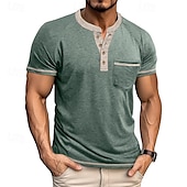 abordables Camiseta informal tipo henley-Hombre Camiseta con botones Camiseta Henley Shirt Camisa manga corta Manga Corta Henley Verano Bloque de color Color sólido/liso Moda Design Moda Vacaciones Calle Noche Azul marinero Negro Blanco