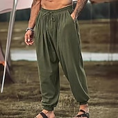 cheap Retro-Men&#039;s Joggers Linen Pants Trousers Summer Pants Beach Pants Pocket Drawstring Elastic Waist Plain Comfort Breathable Full Length Casual Daily Holiday Fashion Retro Vintage Green Khaki