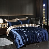cheap Duvet Cover Sets-4 Pieces Satin Silk Bedding Set with Fitted Sheets Duvet Cover Sets Summer Solid Color Comforters Covers with 2 Pillowcases