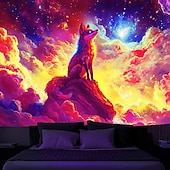baratos Taquestres de Blacklight-Tapeçaria Blacklight Brilha no Escuro Festa Brilhante Reativa ao UV Psicodélica Nebulosa Animal Raposa Paisagem Natural Tapeçaria de Parede Arte Mural para Sala de Estar Quarto