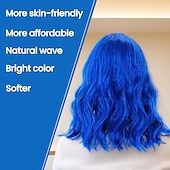 baratos Perucas Sintéticas sem Touca-perucas azuis para mulheres e meninas, peruca azul escura ondulada, peruca curta de cabelo azul, peruca azul bob natural com franja, peruca azul cacheada na altura dos ombros, peruca sintética cosplay