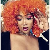 economico Parrucche trendy sintetiche-parrucche ricce per donne nere parrucche corte grandi e ricce per donne parrucca afro ondulata con frangia parrucche sintetiche naturali carine per donne afroamericane