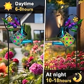 cheap Landscape Lights-Solar Watering Kettle Light with Colorful Butterfly Shepherd Hook Waterproof Solar Garden Light Wrought Iron LED Outdoor Garden Light for Courtyard Terrace Sidewalk Lawn Decoration