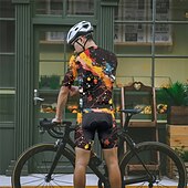 halpa Miesten vaatesarjat-Miesten Pyöräily jersey ja shortsit Graffiti Lyhythihainen Pyörä Liikunta-asut 3 takataskulla Maastopyöräily Maantiepyöräily Etuvetoketju Hikeä siirtävä Mukava Hengittävä Urheilu Musta Keltainen