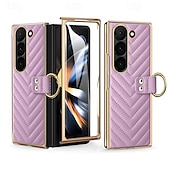 cheap Samsung Cases-Phone Case For Samsung Galaxy Z Fold 6 Z Fold 5 Z Fold 4 Z Fold 3 Back Cover Magnetic Support Wireless Charging Ring Buckle Retro PU Leather