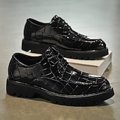 baratos Formal-sapatos derby marrom masculino - couro sintético com relevo de textura de crocodilo, calçados estilosos e versáteis para homens, ideais para uso casual, no escritório e no dia a dia